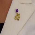 Diamond, Amethyst and Ruby Teddy Bear Pin Brooch