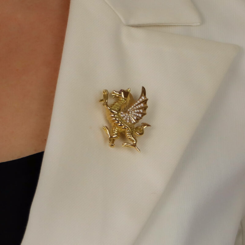 Diamond and Ruby Dragon Pin Brooch