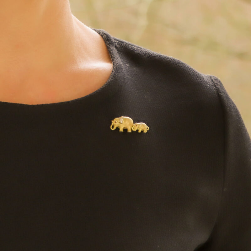 Ruby and Diamond Mother and Baby Elephant Brooch