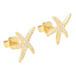 Large Diamond Starfish Stud Earrings in Yellow Gold