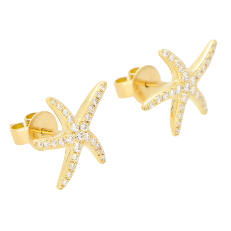 Large Diamond Starfish Stud Earrings in Yellow Gold