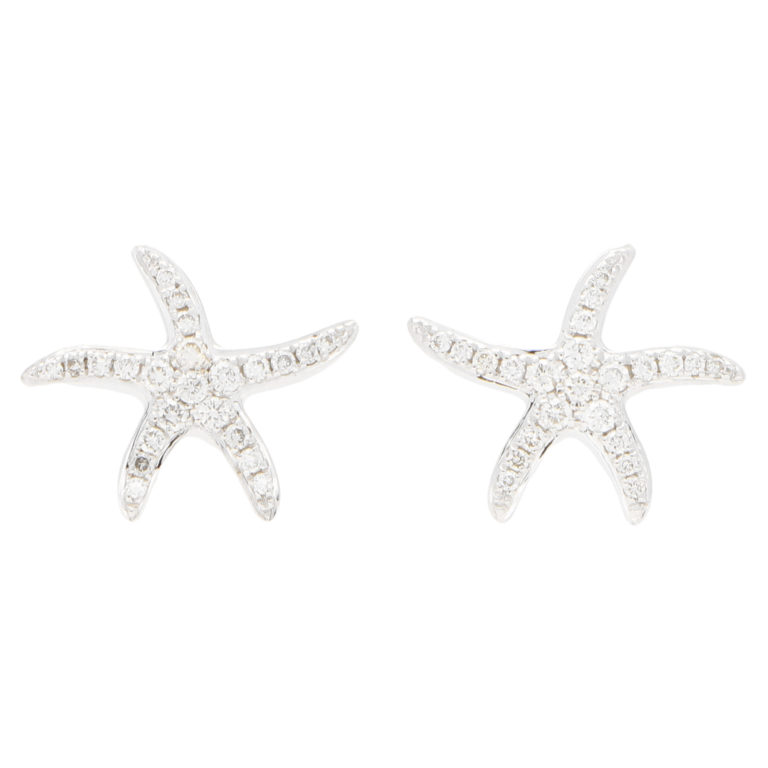Medium Diamond Starfish Stud Earrings in White Gold