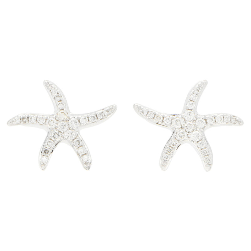 Medium Diamond Starfish Stud Earrings in White Gold