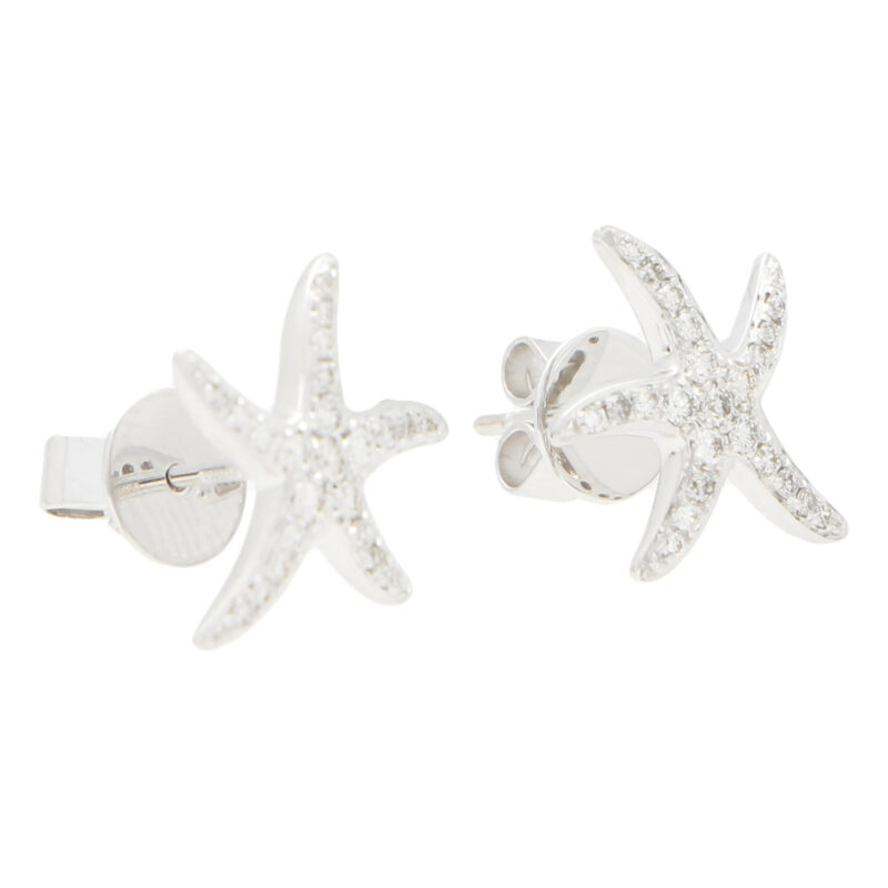 Medium Diamond Starfish Stud Earrings in White Gold