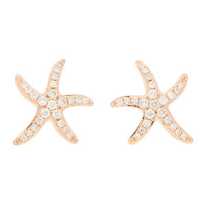 Medium Diamond Starfish Stud Earrings in Rose Gold