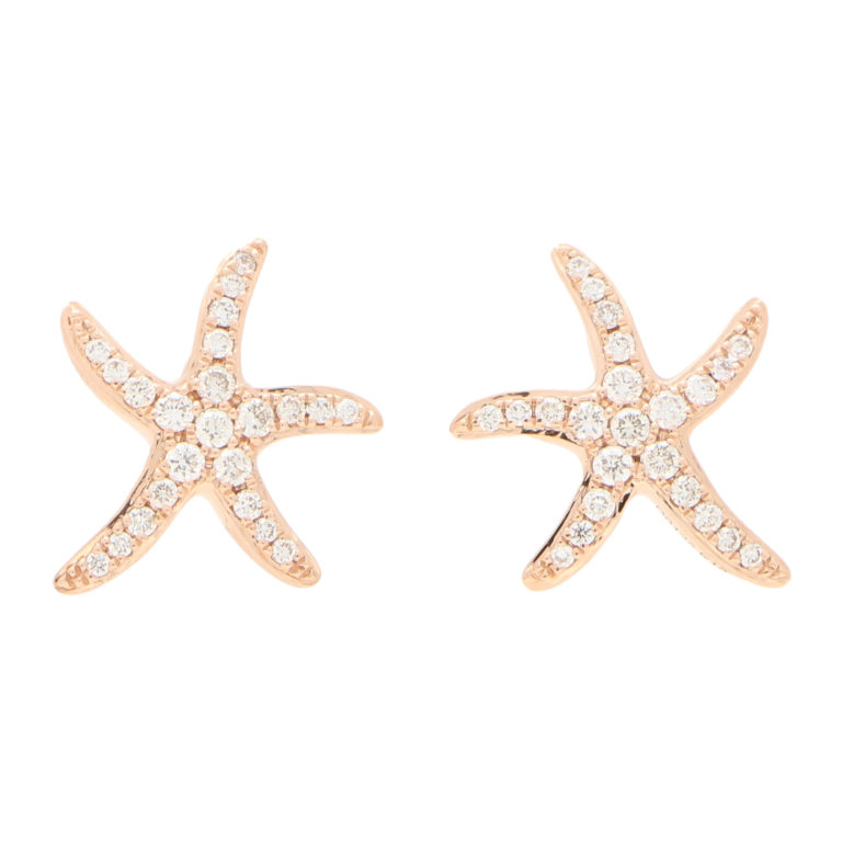 Contemporary Medium Diamond Starfish Stud Earrings in Rose Gold