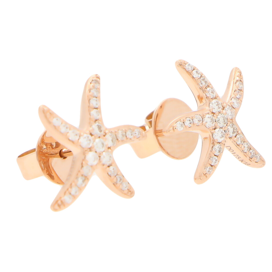 Contemporary Medium Diamond Starfish Stud Earrings in Rose Gold