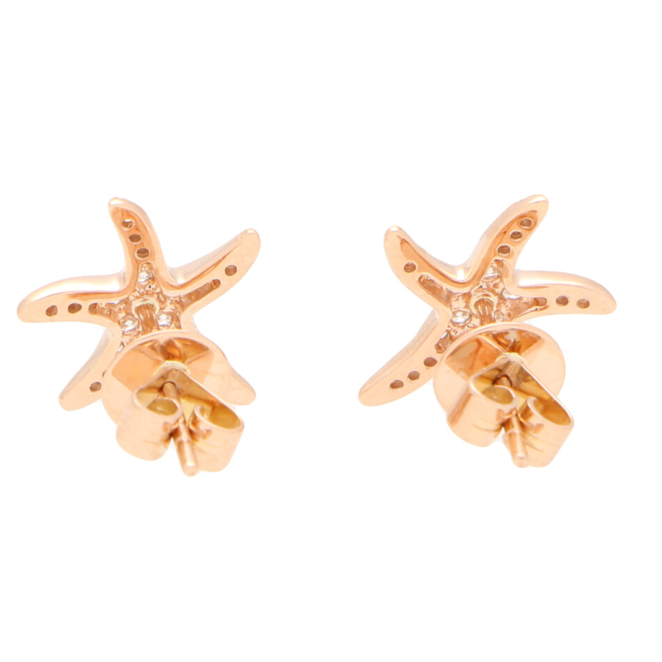 Contemporary Medium Diamond Starfish Stud Earrings in Rose Gold