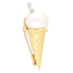 Diamond and Baroque Pearl Ice Cream Brooch