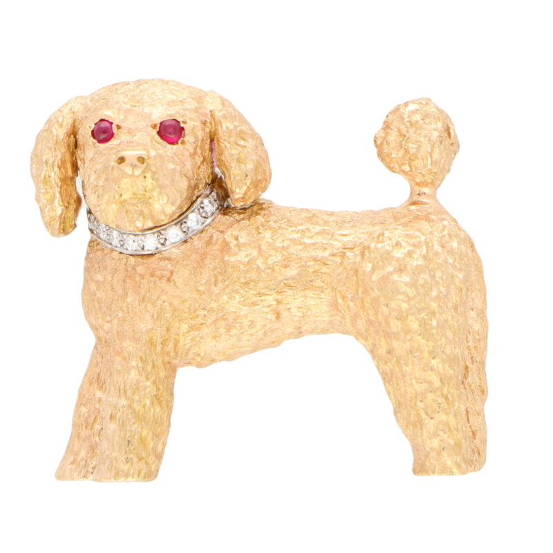 Ruby and Diamond Toy Poodle Dog Pin Brooch