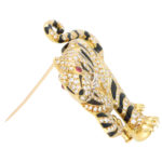 Diamond, Ruby and Black Enamel Tiger Pin Brooch