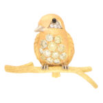 Yellow and White Diamond Bird Pin Brooch