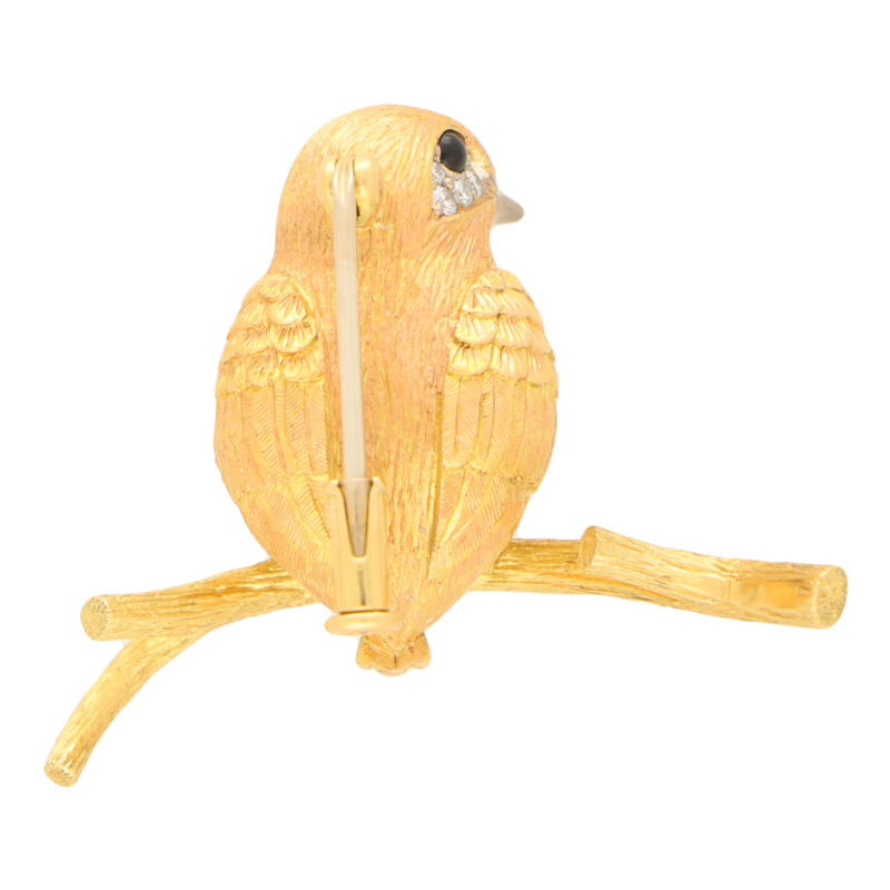 Yellow and White Diamond Bird Pin Brooch