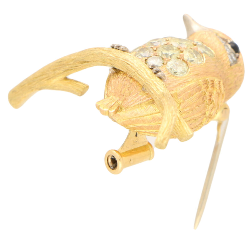 Yellow and White Diamond Bird Pin Brooch