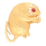 Diamond and Ruby Field Mouse Pin Brooch