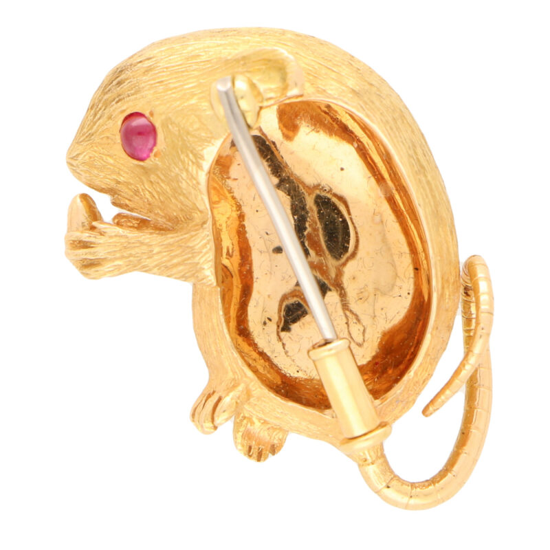 Diamond and Ruby Field Mouse Pin Brooch