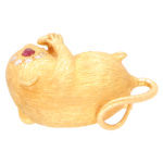 Diamond and Ruby Field Mouse Pin Brooch