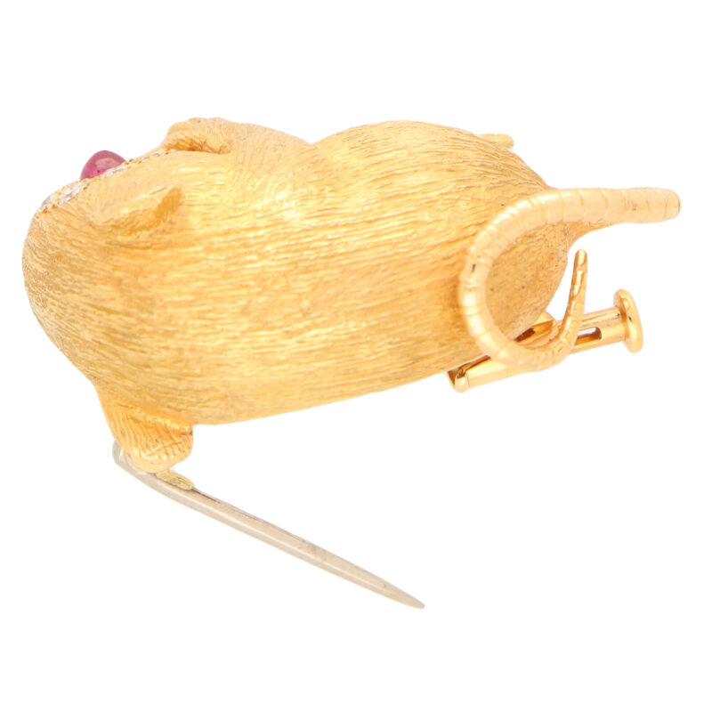 Diamond and Ruby Field Mouse Pin Brooch