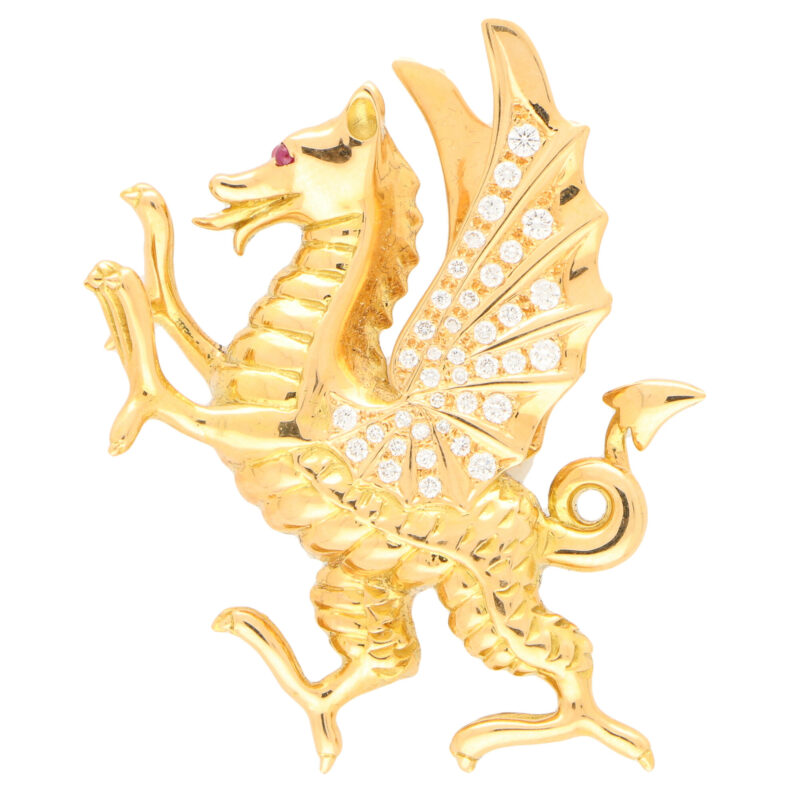 Diamond and Ruby Dragon Pin Brooch