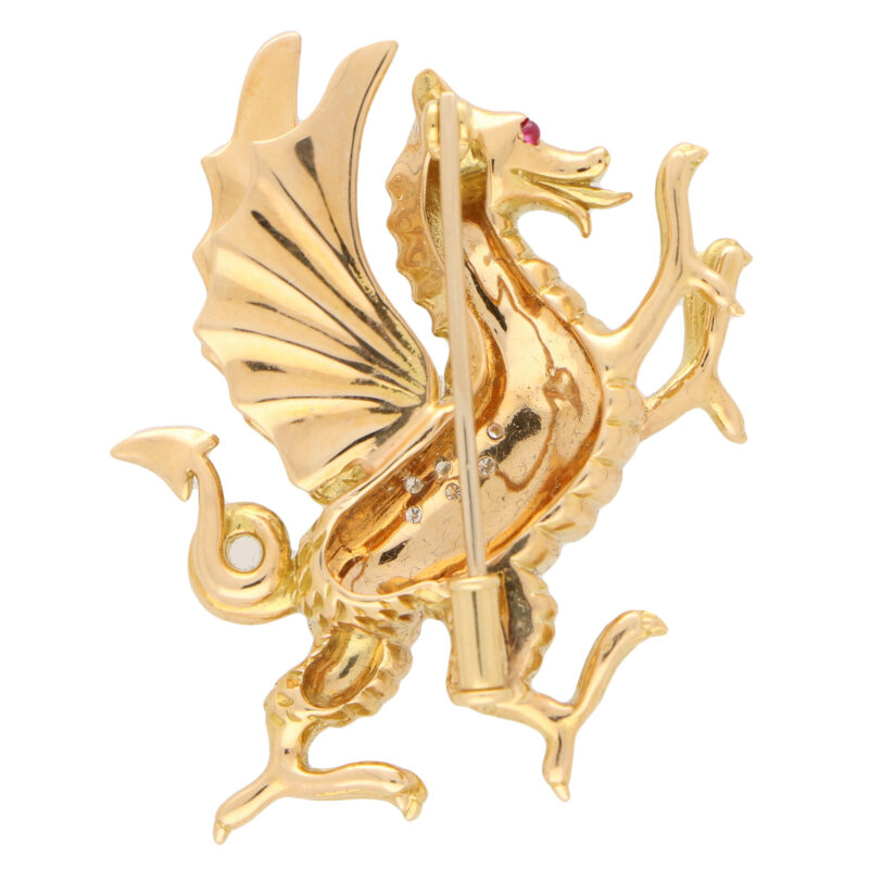 Diamond and Ruby Dragon Pin Brooch