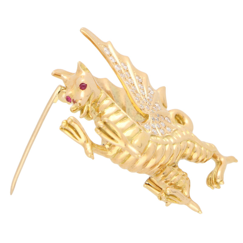 Diamond and Ruby Dragon Pin Brooch