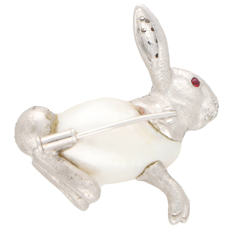 Baroque Freshwater Pearl and Diamond Rabbit Pin Brooch