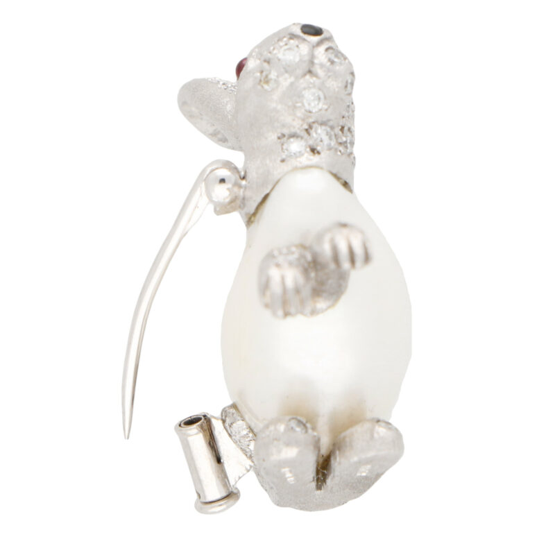 Baroque Freshwater Pearl and Diamond Rabbit Pin Brooch