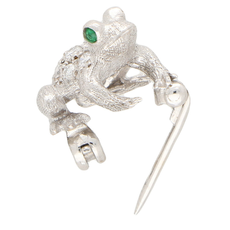 Diamond and Emerald Frog Pin Brooch