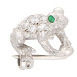 Diamond and Emerald Frog Pin Brooch