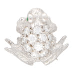 Diamond and Emerald Frog Pin Brooch