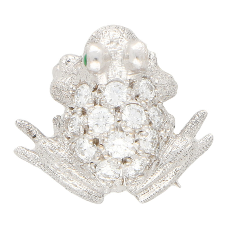 Diamond and Emerald Frog Pin Brooch