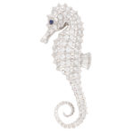 Diamond and Sapphire Seahorse Pin Brooch