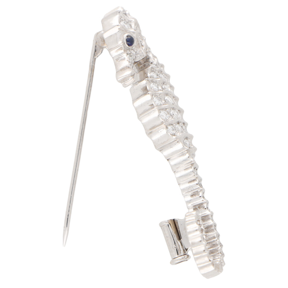 Diamond and Sapphire Seahorse Pin Brooch