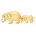 Ruby and Diamond Mother and Baby Elephant Brooch