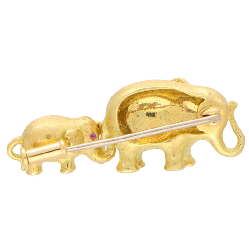 Ruby and Diamond Mother and Baby Elephant Brooch