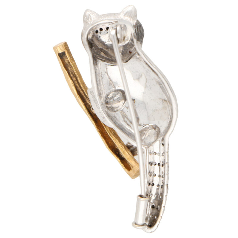 Black and White Diamond Raccoon Pin Brooch