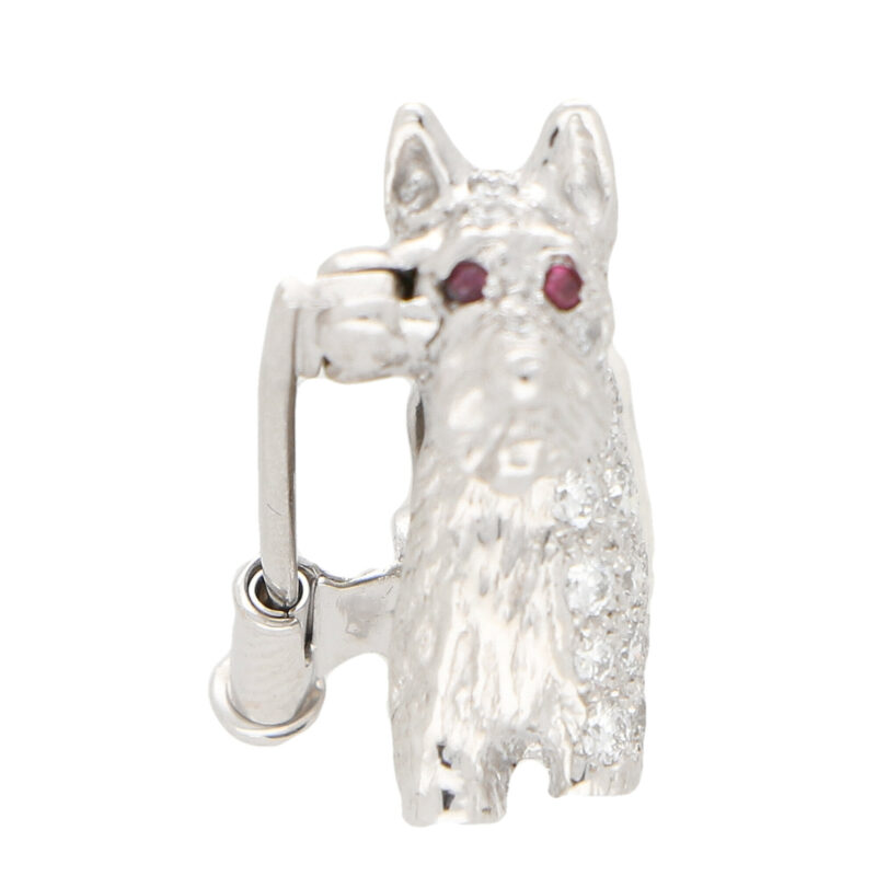 Diamond and Ruby Scottish Terrier Dog Pin Brooch