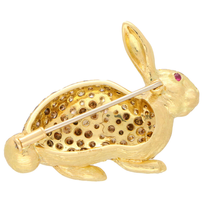 Cognac Diamond and Ruby Rabbit Pin Brooch