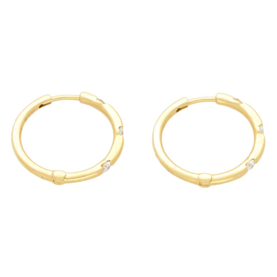 Contemporary Diamond Hoop Earrings in Yellow Gold