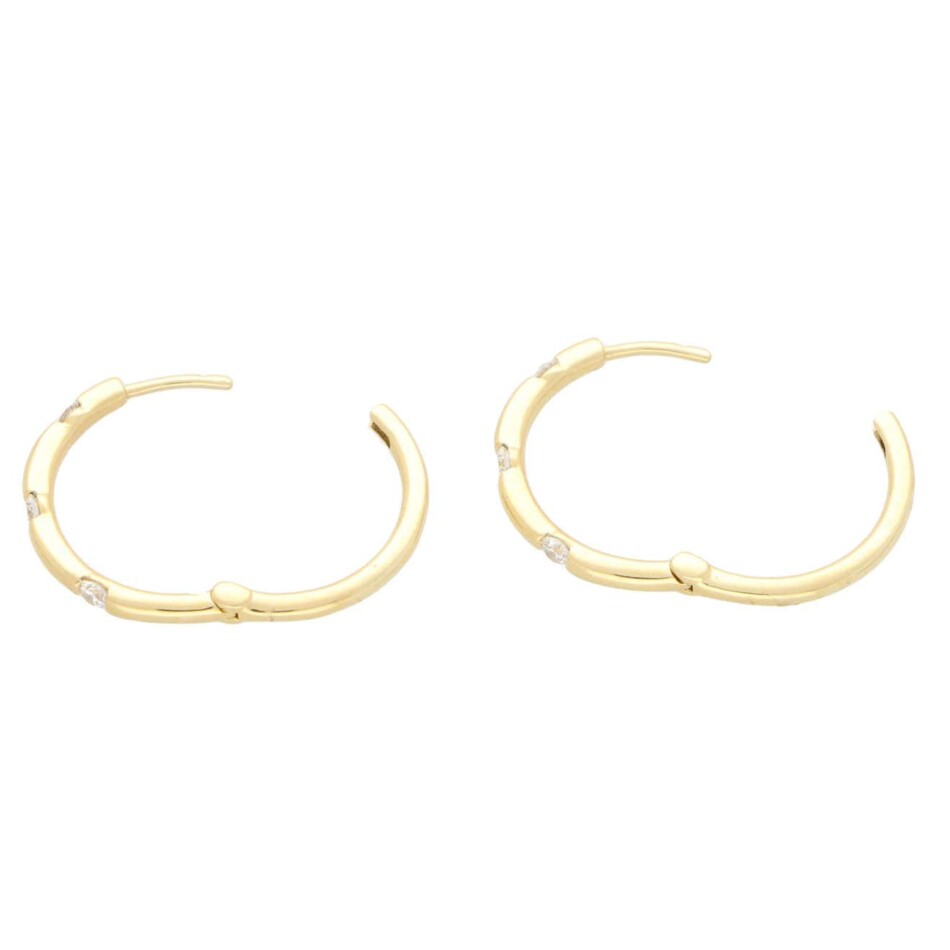Contemporary Diamond Hoop Earrings in Yellow Gold
