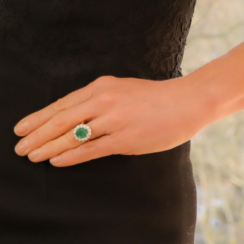 Emerald and Diamond Cluster Ring