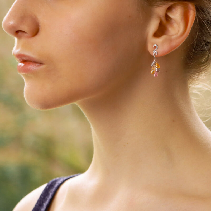 Pastel Rainbow Sapphire and Diamond Drop Earrings