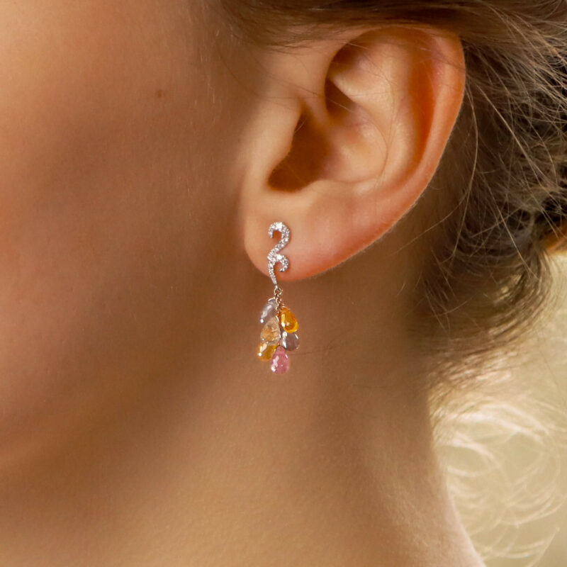 Pastel Rainbow Sapphire and Diamond Drop Earrings