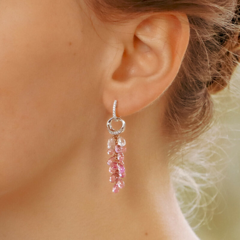 Briolette Pink Sapphire and Diamond Convertible Drop Earrings