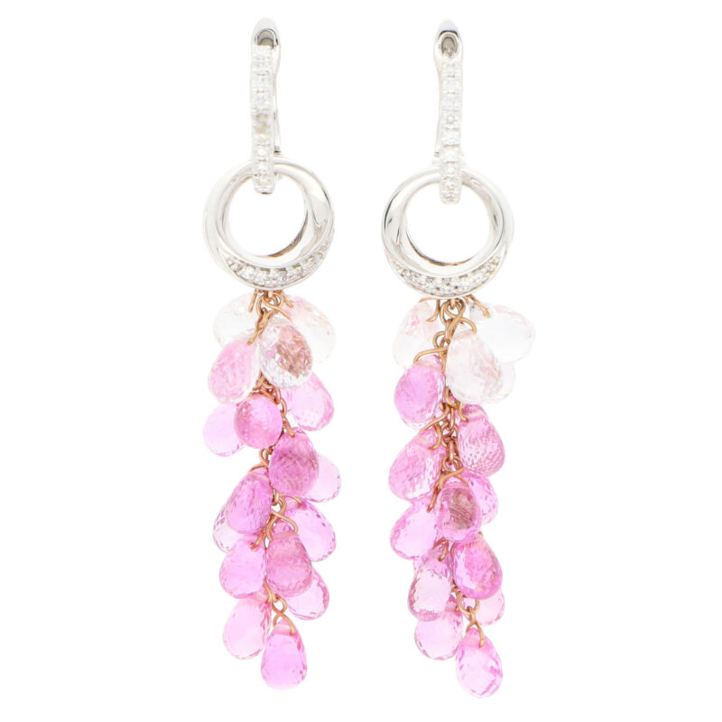 Briolette Pink Sapphire and Diamond Convertible Drop Earrings