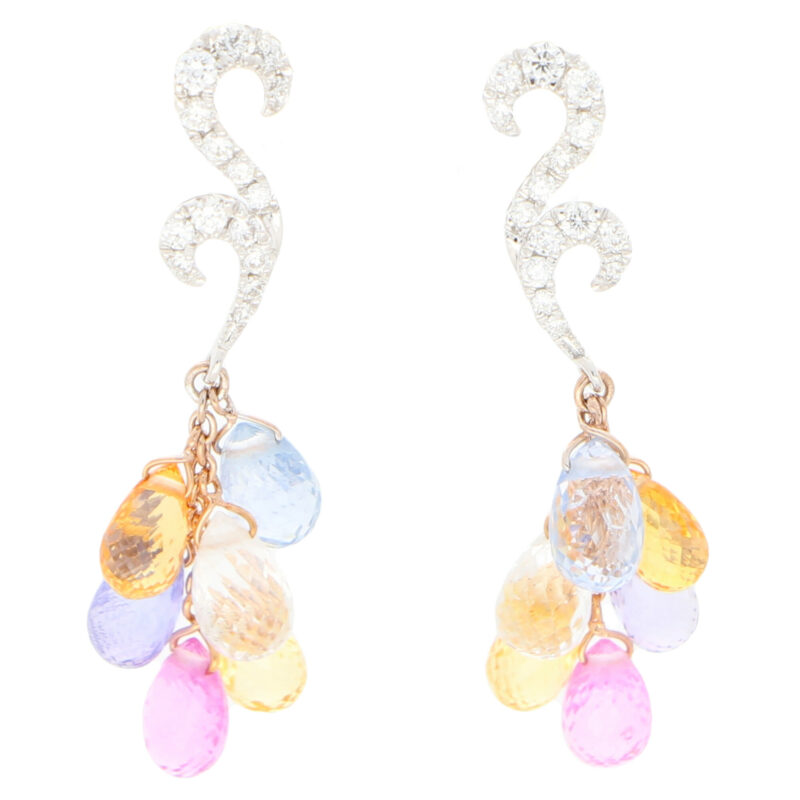 Pastel Rainbow Sapphire and Diamond Drop Earrings