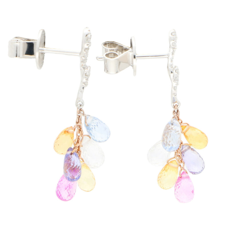 Pastel Rainbow Sapphire and Diamond Drop Earrings