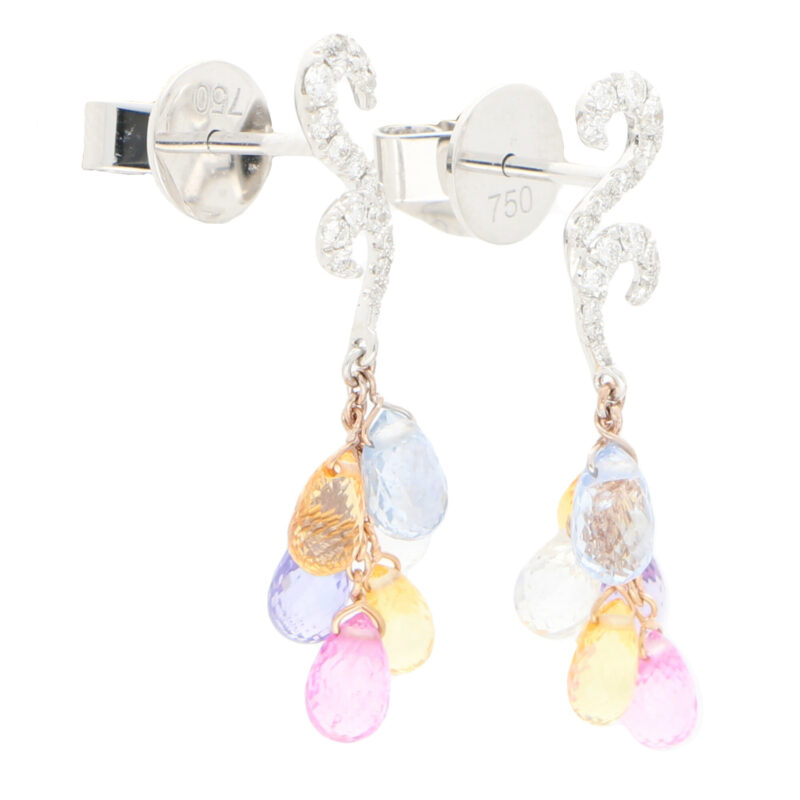 Pastel Rainbow Sapphire and Diamond Drop Earrings