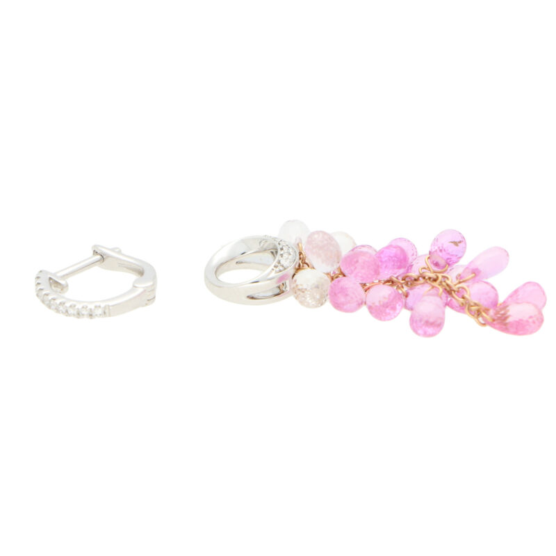 Briolette Pink Sapphire and Diamond Convertible Drop Earrings