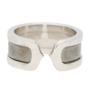 Vintage Cartier Double C Band Ring in White Gold and Rhodium